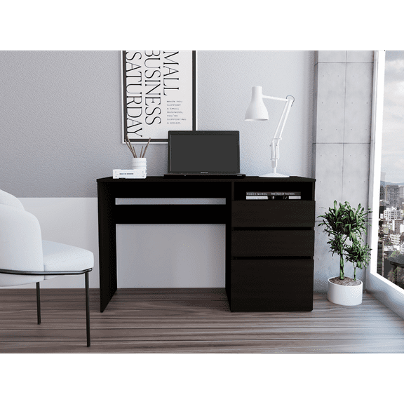 Office Desk Kenai 3 Drawers Computer Desk, One Shelf, Black,Work Surface
