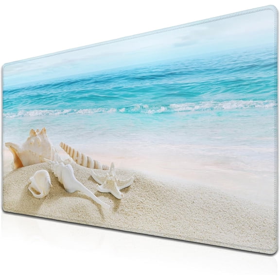Office Desk Mat Keyboard Pad, Gaming Mouse Pad Large Desk Pad, The Desk Mat Waterproof Non-Slip Rubber Base, 35.4 X 15.7 inch for Work/Game/Office/Home Seashells, Ocean Seashells Sandy Beach