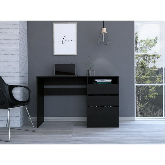 Office Desk, Model - 3 Drawers, Black Rectangular Style Writing Desk For Finish Professional Look