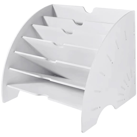 Office Desk Organizer, 6 Tier Plastic Vertical File Sorter for Clipboard Storage, Classroom Organization and Home Desktop, Large Capacity Document Holder, Long-lasting White Design