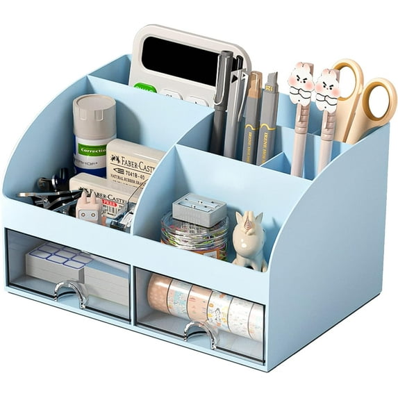 Office Desk Organizer with Drawers for Desktop/Tabletop/Counter, Desk Top Accessories Stationary Organizer Desk Caddy, Pen/Pencil/Business Card/Sticky Note Tray/Paperclip Holder Storage Box