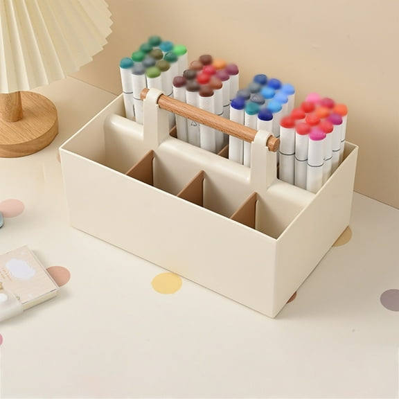 Office Desk Stationery Organizer, Multifunctional Pen Holder with Portable Handle, Latticework Compartments, Space-Saving Storage Box, 9.76x6.22x4.13 in, Multiple Colors Available