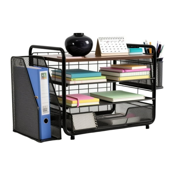 YEEZEE 4-Tier Desk Organizer,Metal Desktop File Organizer with Drawer and Pen Holder,Office Supplies