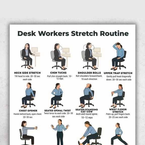 Office Desk Stretching Routine Poster, Office Chair Exercise Table, Workplace Stretching Guide Poster, Office Desk Exercise, Office Fitness Mural Poster poster