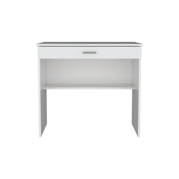 Office Desk , White Hue - 27.8"w X 13.2"d Generous Storage Space Drawer, Two-leg Assembly, Modern Style, Suitable For Home Office, Student Learning, Professional Arrangement Interior Ample