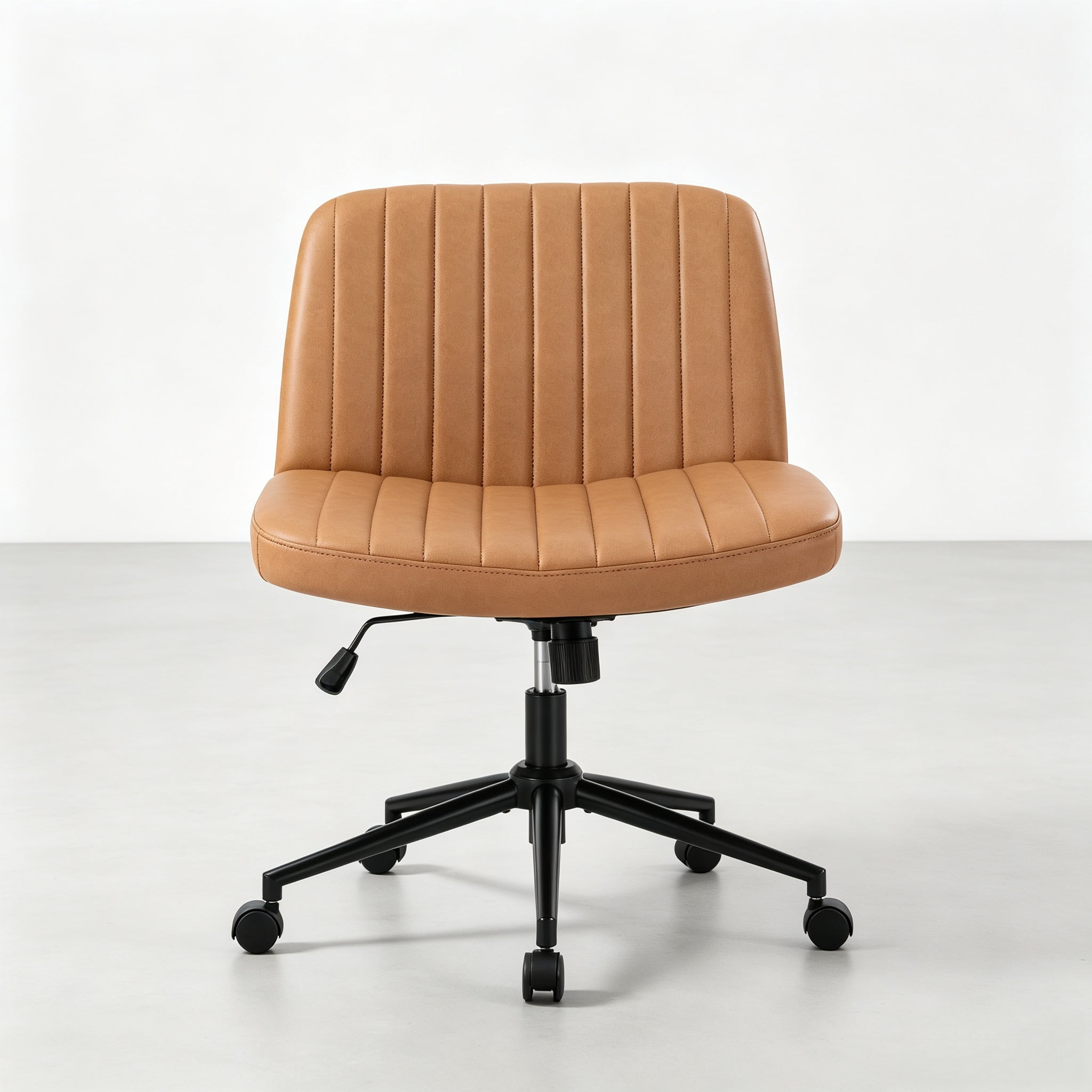 Office Desk and Vanity Chair, Armless Cross-Legged Swivel Task Chair with Wide Fabric Seat, Height Adjustment, and Replaceable Wheels or Fixed Base