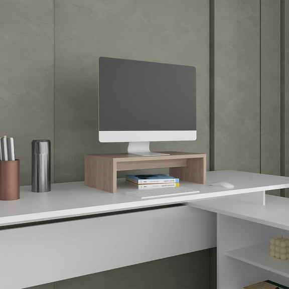 Office Desk with Storage Shelf, Minimalist Light Oak Finish, Perfect for Small Spaces
