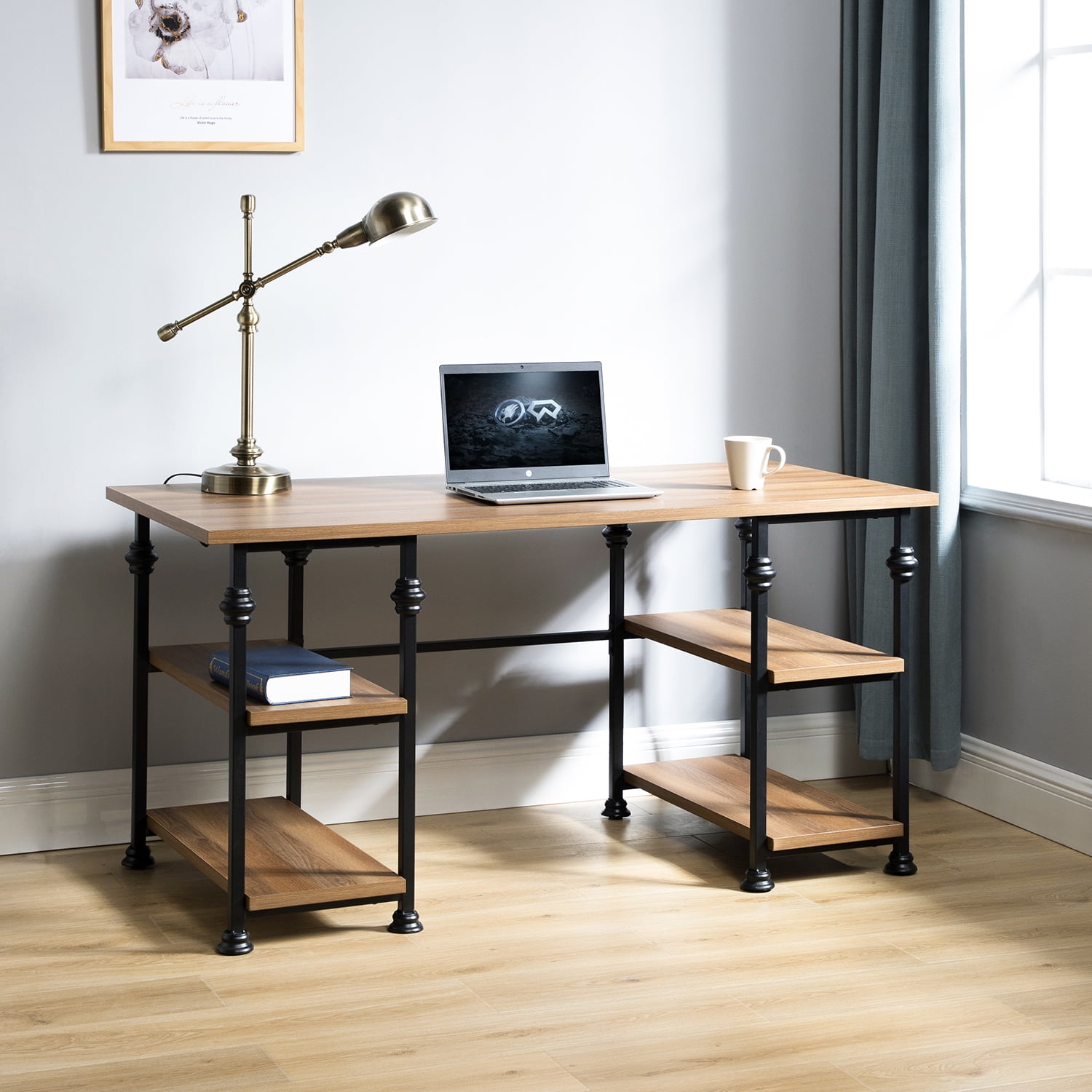 Industrial Style Wooden Desk Computer Desk Home Office Desk Rustic  Reclaimed Solid Wood Chunky Handmade Sturdy Steel Legs 