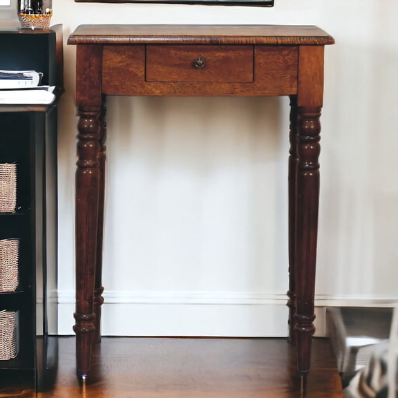 Office Desks Artisan Furniture Solid Wood Chestnut Turned Leg Writing Desk, 1-Drawer, Brown,Home Office Desks