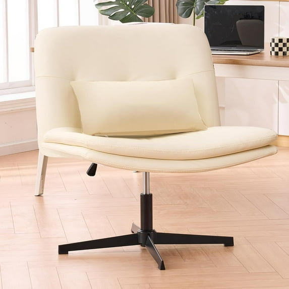 Office Desks Chair Armless Criss Cross No Wheels Vanity Chair PU-Padded Comfy Mid-Back Ergonomic Computer Chair Comfortable Adjustable Swivel Task Chair with Thickened Cushion Dogs Pet Friendly