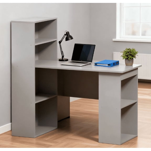 Office Desks Compact Computer Desk , Writing Table Workstation with Bookshelf for Home Office, Gray,Wooden Office Desks