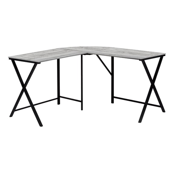 Office Desks Computer Desk, Home Office, Corner, 55"l, L Shape, Work, Laptop, Grey Laminate, Black Metal, Contemporary, Modern,Home Office Desks