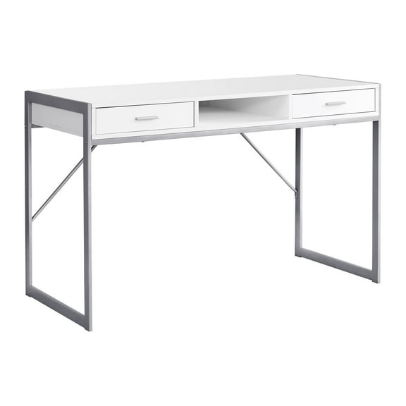 Office Desks Computer Desk, Home Office, Laptop, Storage Drawers, 48"l, Work, White Laminate, Grey Metal, Contemporary, Modern,Home Office Desks