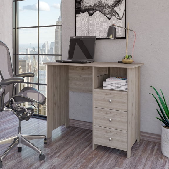 Office Desks Computer Desk with Open Storage Shelf and 3-Drawers, Light Gray,Home Office Desks