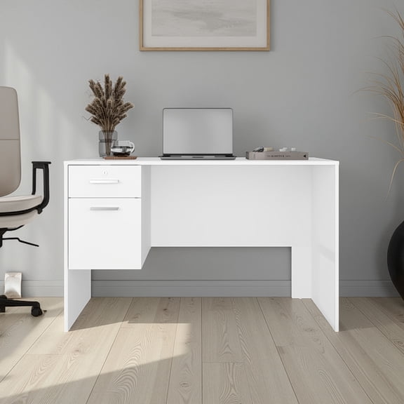 Office Desks, Desk, 2 Drawers, White, White Home Office Desks,Engineered Wood Wooden Office Desks, Furniture Office Desks & Work Surfaces Desk, 2 Drawers, White