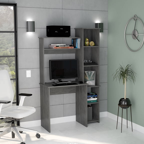 Office Desks, Desk Logan, Five Cubbies, Smokey Oak Finish, Gray Home Office Desks,Particle Board Wooden Office Desks, Furniture Office Desks & Work Surfaces Desk Logan, Five Cubbies, Smokey Oak Finis