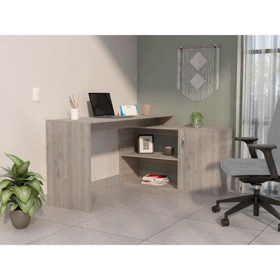 Office Desks Ridley 2-Shelf L-Shaped Writing Desk Light Gray,Home Office Desks