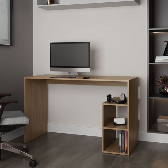 Office Desks Sanders Computer Desk in Melamine with Open Storage, Natural Oak,Wooden Office Desks