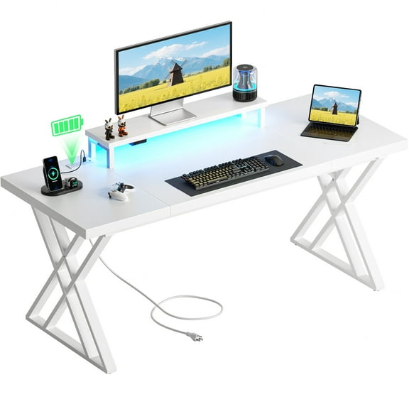 Office Desks, Thick desktop board computer desk -180 WHITE, White Wooden Office Desks,Iron,Particle Board Home Office Desks, Furniture Office Desks & Work Surfaces Thick desktop board computer desk -