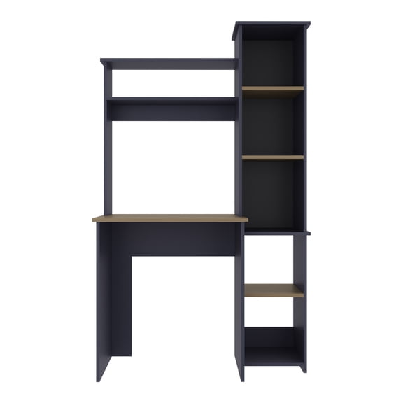 Office Desks Versalles Writing Desk, Modern Studio or Office Desk, Two Superior Shelves, And Five Side Open Shleves For Books Organization, Navy Blue,Home Office Desks