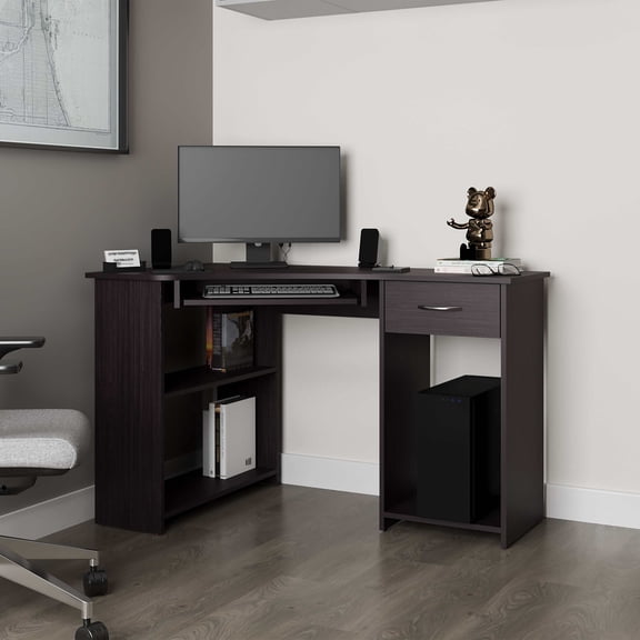 Office Desks Wenge Corner Computer Desk L-Shaped with Drawer and Shelf,Home Office Desks