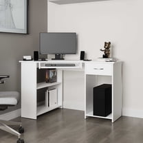 Office Desks White Corner Computer Desk L-Shaped with Drawer and Shelf,Home Office Desks