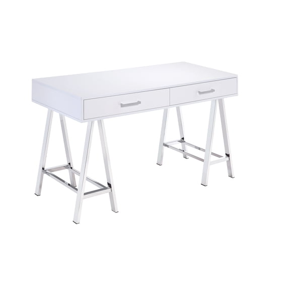 Office Desks White High Gloss and Chrome Writing Desk with USB Port,Home Office Desks