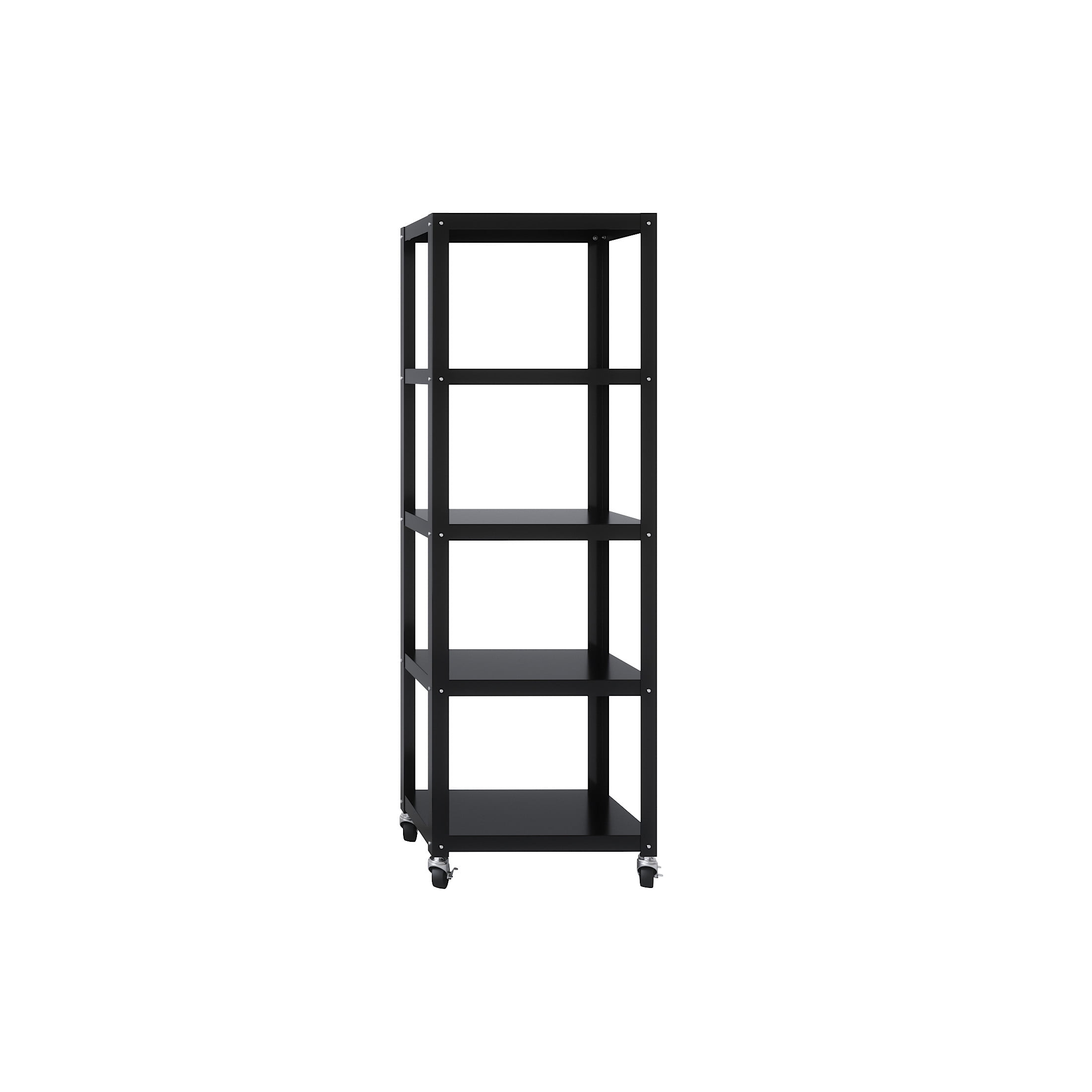 Office Dimensions 72" High Rolling 5 Shelf Bookcase, Industrial Metal, Black