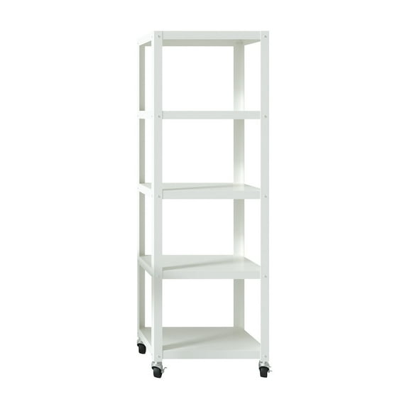 Office Dimensions 72" High Rolling 5 Shelf Bookcase, Industrial Metal, White
