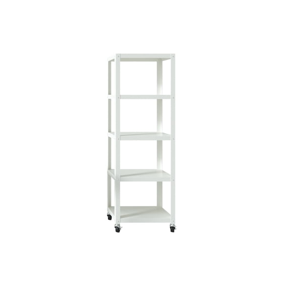 Office Dimensions 72" High Rolling 5 Shelf Bookcase, Industrial Metal, White