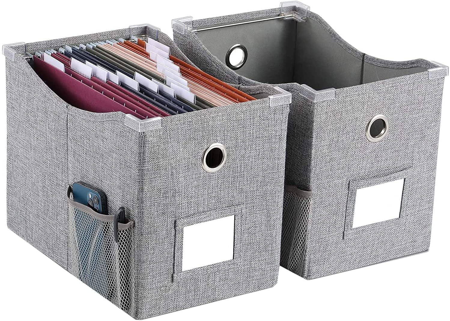 Office Document Box, Linen File Box with Metal Slide, Hanging File