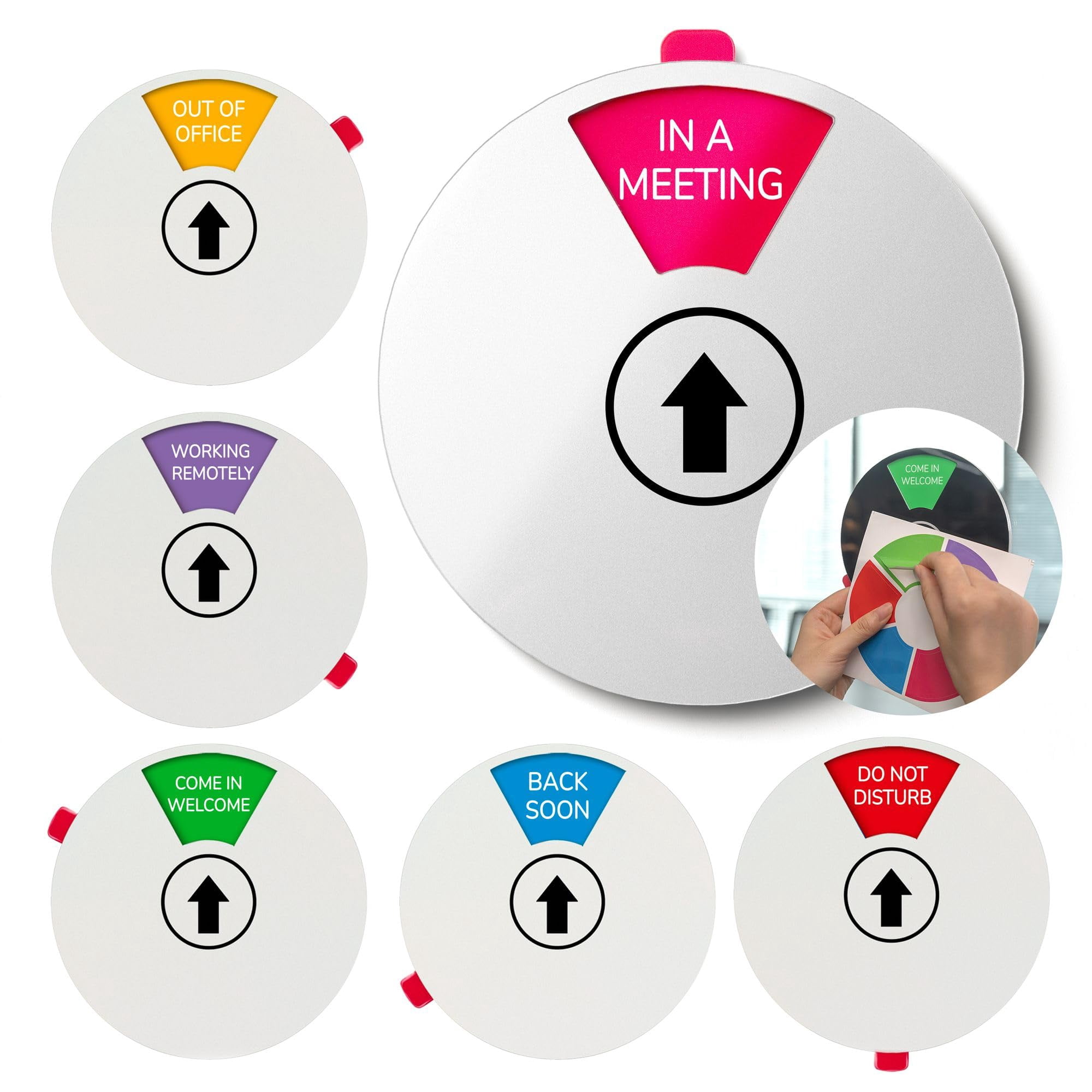 3-in-1 Office Desk Sign With Wood Stand - Privacy Status Spinner, 2025-2026 Calendar, Magnetic Whiteboard