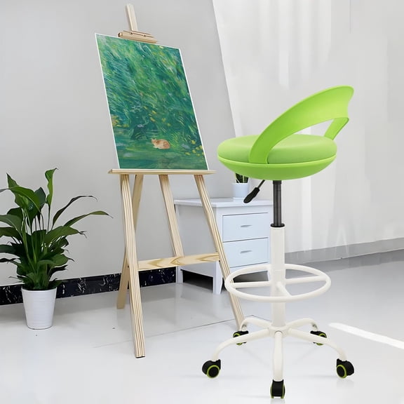 Office Drafting Chair with Back, Ergonomic Swivel Rolling Stool with Footrest, Adjustable Height Standing Desk Chairs for Home Work Shop Kitchen Task Computer Counter Height Bar, Green
