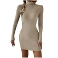 thumbnail image 1 of Office Dresses for Women Women's Turtleneck Ribbed Knit Dress Long Sleeve Slim Fitting Sweater Dress Bodycon Mini Dresses Birthday Dress for Womens S-118 Khaki XL, 1 of 8