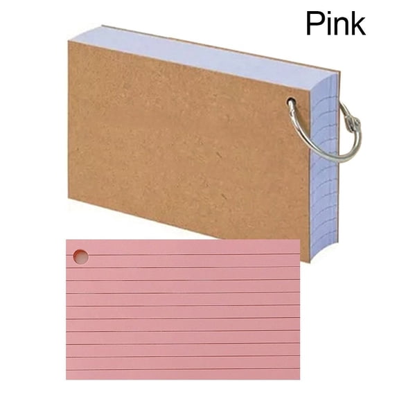 Office Durable With Cover Study Horizontal Line Double-sided Binder Memo Book Revision Cards Loose-Leaf Index Cards Flash Cards PINK