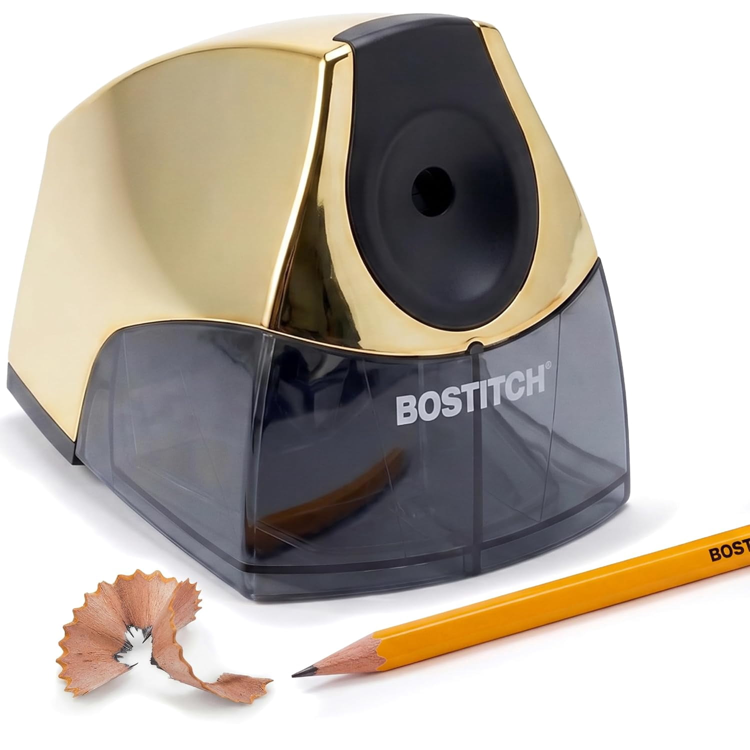 Office Electric Pencil Sharpener for Classroom & Desk Use, Heavy-Duty Stall-Free Motor, High-Capacity Shavings Tray, Gold Chrome