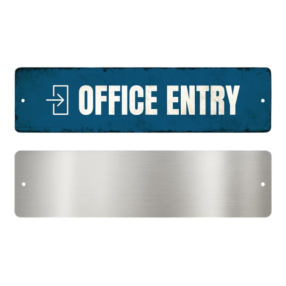 Office Entry Metal Sign by DC | Arrow Metal Directional Signage for Indoor & Outdoor | 3x12" Rust-Free Aluminum Sign | Office Signage UV Protected Road Street Sign | Made in USA