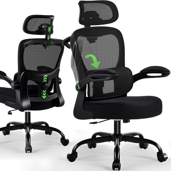 Office Ergonomic with Adjustable Lumbar Support& Headrest Hanger, High Back Breathable Mesh with Wheels, Rolling Swivel Comfy Task Computer for Home Work Gaming