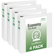 Office Essentials Economy View 3 Ring Binders, 2" Round Rings, 2.8" Spine, 375-Sheet Capacity, White Binders (4-Pack of 03146)