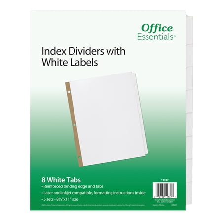 Office Essentials Index Dividers with White Labels, 8 Tab, 1 Set (11337)