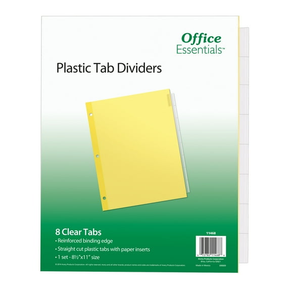 Office Essentials Insertable Dividers, 8 Tab, Clear, 1 Set (11468)