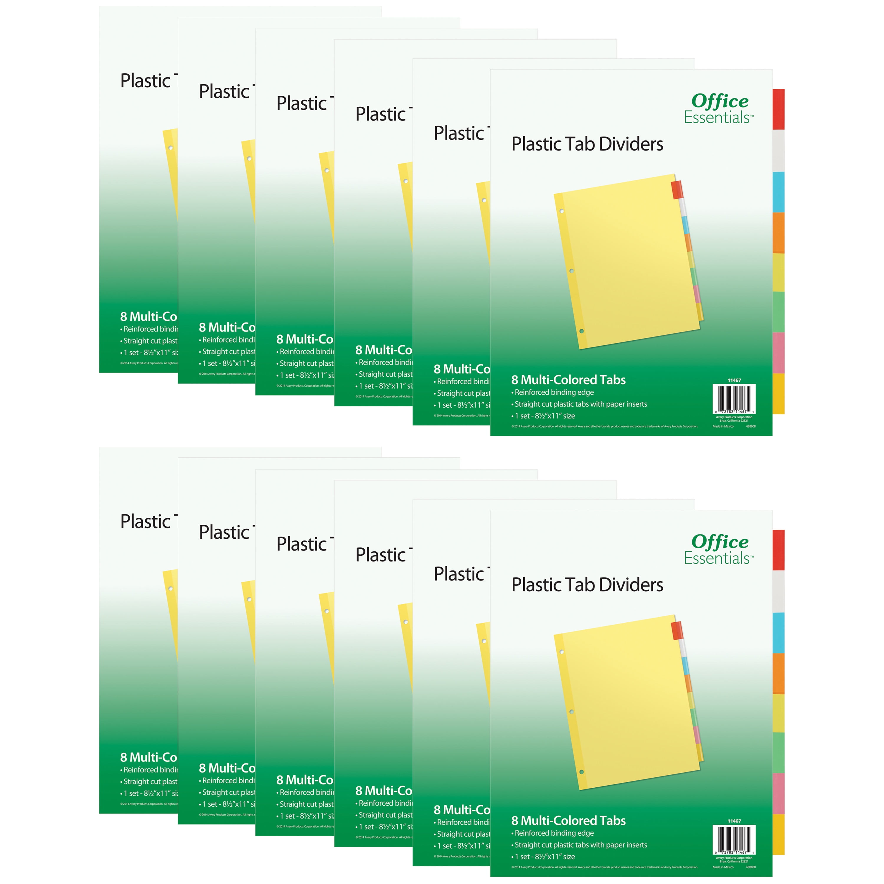 Office Essentials Plastic Tab Dividers, 8Tabs, 12 Sets (21941