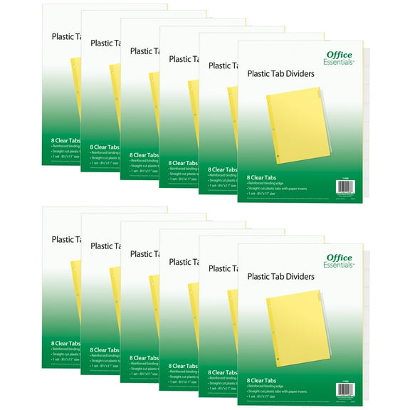 Office Essentials Plastic Tab Dividers, 8-Tabs, 12 Sets (21942)