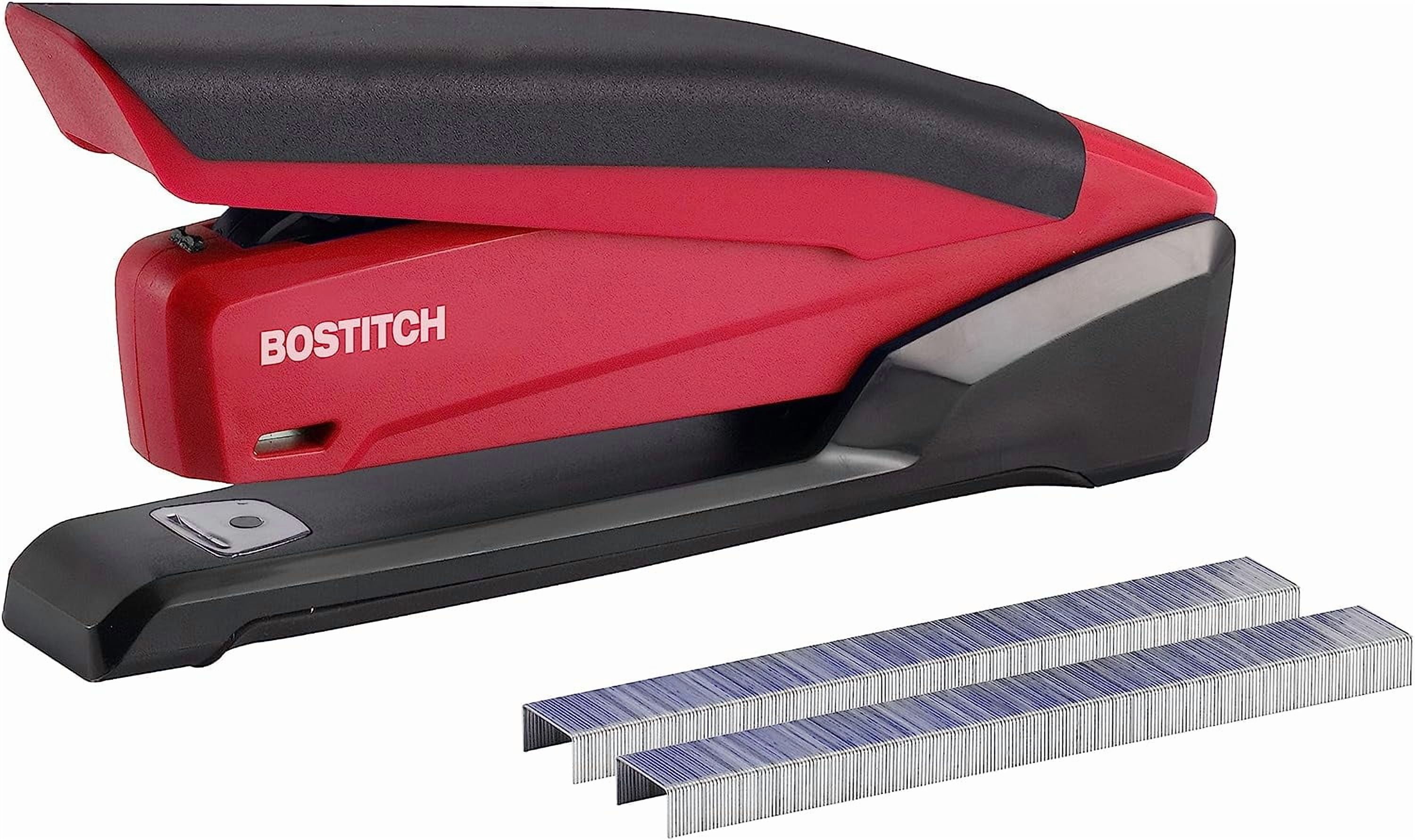 Office Executive 3 in 1 Stapler, Includes 210 Staples and Integrated Staple Remover, One Finger Stapling, No Effort, 20 Sheet Capacity, Spring Powered Stapler, Red