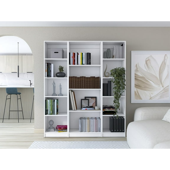 Office File Cabinets Davie 3 Piece Home Bookcase set, 60" Wide with 14 Shelves , Living Room Set Set White,Metal File Cabinets