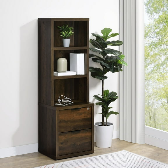 Office File Cabinets Geary Dark Pine 3-shelf Bookcase USB and Lockable Drawer,Metal File Cabinets