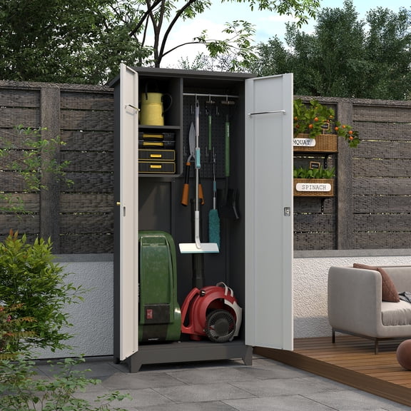 Office File Cabinets Metal Outdoor Cabinet, Made Of Stainless Steel, Large Capacity, Secure Lock For Anti-theft, Waterproof And Moisture-proof, With Shelves, Cleaning Tool Storage Cabinet, Vertical