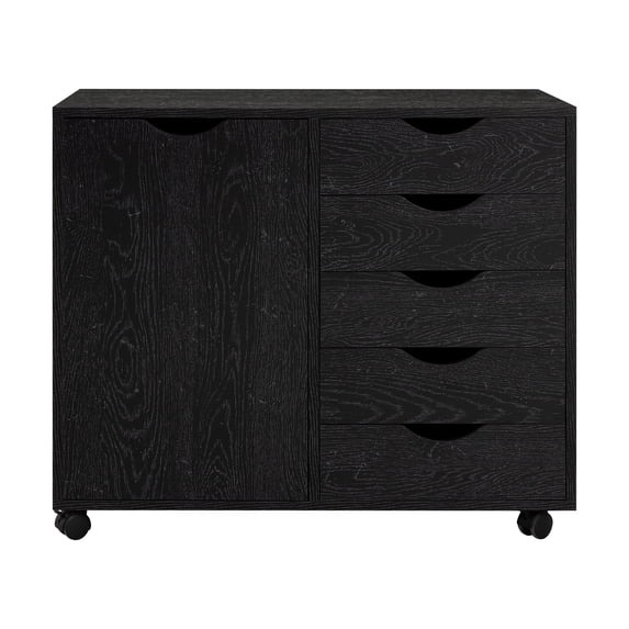 Naomi Home Wooden Office File Storage Cabinet with Wheels, Distressed Black, 1 Unit