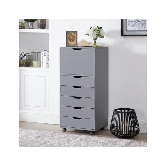 Naomi Home Wooden Office File Storage Cabinet with Wheels, Gray, 1 Unit