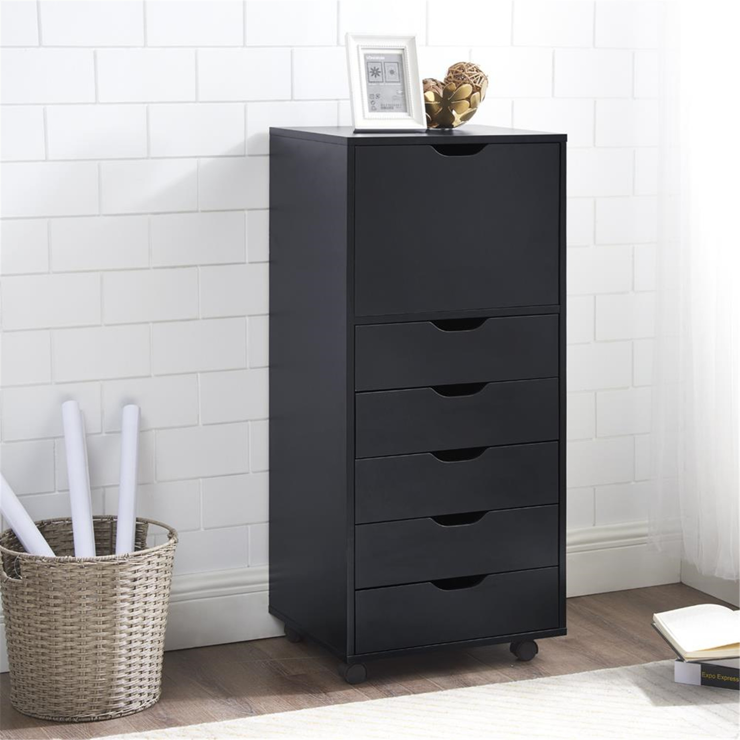 Office File Cabinets Wooden File Cabinets for Home Office Lateral File Cabinet Wood File Cabinet Mobile File Cabinet Mobile Storage Cabinet Filing Storage Drawer Cabinet by Naomi Home Black / 6 Drawer - image 1 of 5